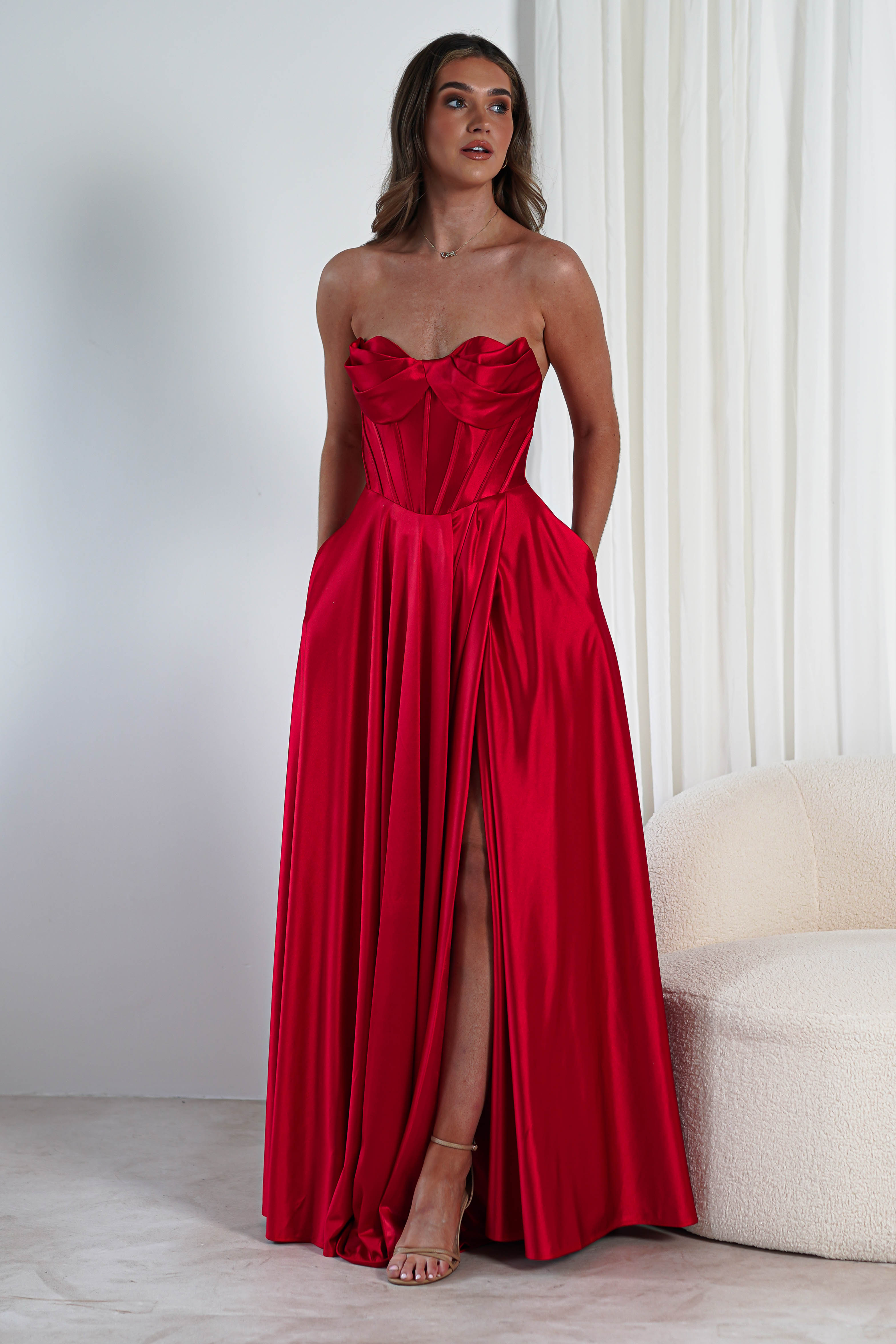 Kristi Strapless A Line Gown | Red | Debs & Prom | Formal Gown | Oh Hello Clothing