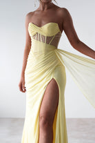 Robyn Draped Fitted Stapless Gown | Yellow | Debs & Prom | Formal Gown | Oh Hello Clothing