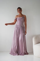 Oh Hello Clothing Women > Clothing > Dresses 1* DONE -CD409- Mauve One-Shoulder Pleated Maxi Dress with Slit