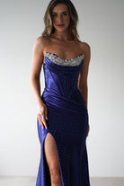 Pranvera Embellished Micro Crystal Gown | Dusty Navy | Debs & Prom | Formal Gown | Oh Hello Clothing