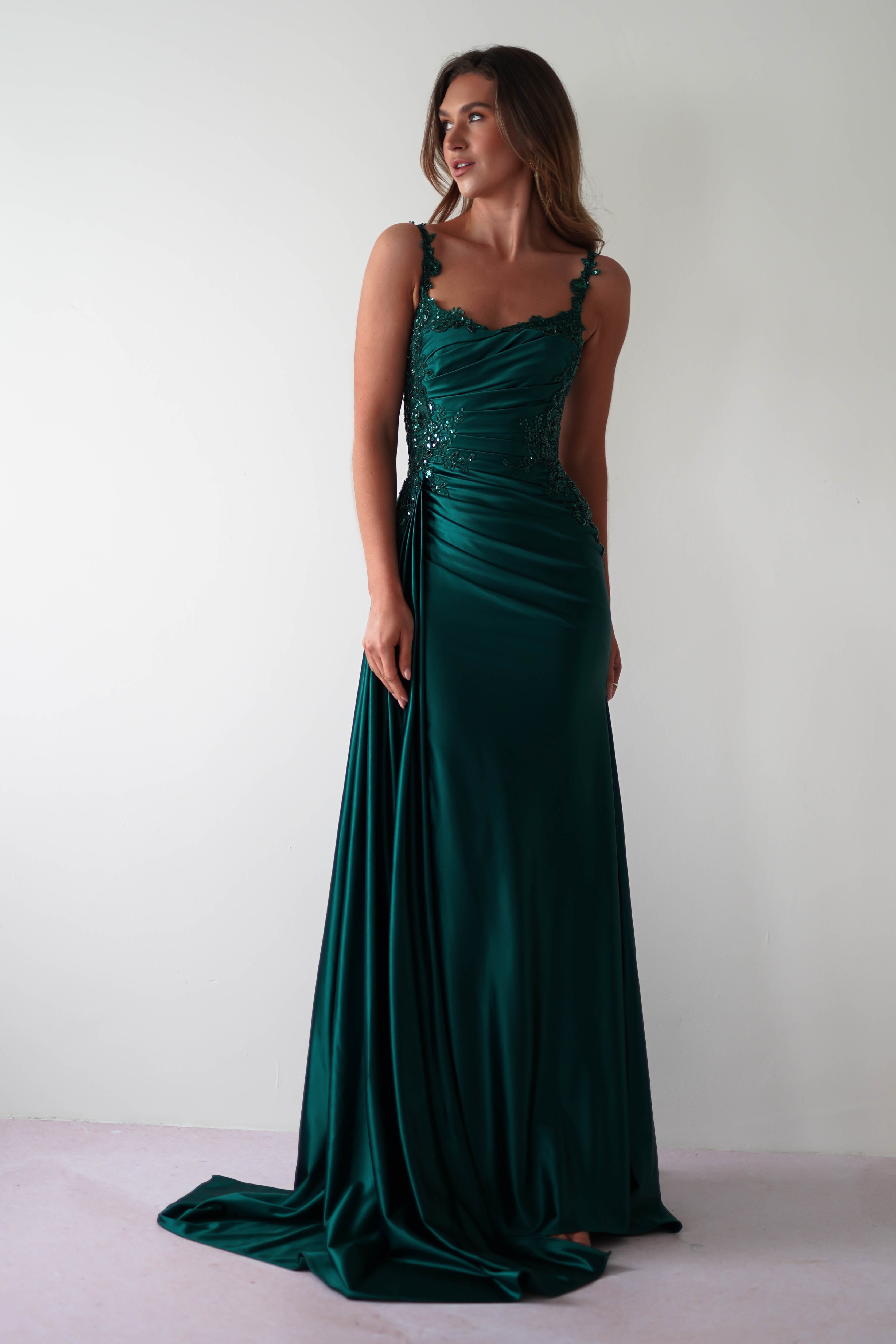 Cindy Pleated Bodice Gown | Emerald Green | Debs & Prom | Formal Gown | Oh Hello Clothing