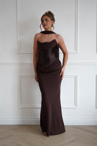 Oh Hello Clothing Women > Clothing > Dresses 1*Done-Cind-T732-Brown Strapless Ruched Midi Dress with Matching Scarf (Copy)