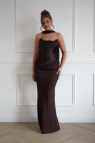 Oh Hello Clothing Women > Clothing > Dresses 1*Done-Cind-T732-Brown Strapless Ruched Midi Dress with Matching Scarf (Copy)