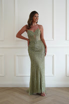 Oh Hello Clothing Women > Clothing > Dresses 1*DONE -CINDERALLA-CC398-Beaded Corset Maxi Dress in Sage Green