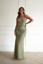 Oh Hello Clothing Women > Clothing > Dresses 1*DONE -CINDERALLA-CC398-Beaded Corset Maxi Dress in Sage Green