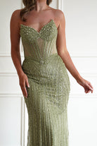 Oh Hello Clothing Women > Clothing > Dresses 1*DONE -CINDERALLA-CC398-Beaded Corset Maxi Dress in Sage Green