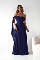 Oh Hello Clothing Dresses 1*DONE -CINDERALLA-NAVY DRESS DRAPE DSEIGN ON ONE SIDE- T716 (Copy)
