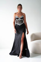 Oh Hello Clothing Women > Clothing > Dresses 1*DONE - CINDERALLA-Strapless Embellished Mesh Evening Gown- BLACK