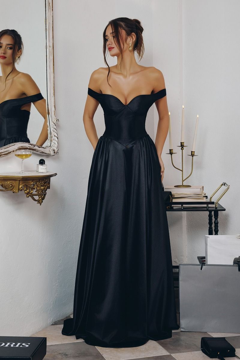 Oh Hello Clothing Dresses 1*DONE - CINDERALLA- T821-V-Neck black Maxi Dress with Shoulder Straps (Copy)