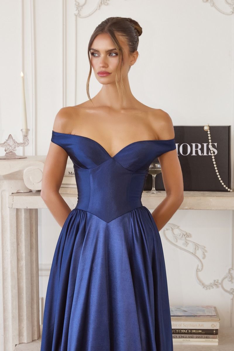Oh Hello Clothing Dresses 1*DONE - CINDERALLA- T821-V-Neck Navy Maxi Dress with Shoulder Straps