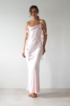 Daisy Cowl Neckline Satin Maxi Dress Light Pink | Wedding Guest Dress | Cowl Neck | Maxi | Oh Hello Clothing
