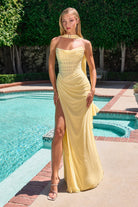 Oh Hello Clothing Dresses 1*DONE-Diana Draped Strapless Rhinestone Gown | yellow