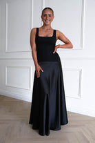 Oh Hello Clothing Dresses > Prom Dresses 1* DONE - Elena Square Neck Soft Satin Maxi Dress | Black