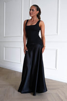 Oh Hello Clothing Dresses > Prom Dresses 1* DONE - Elena Square Neck Soft Satin Maxi Dress | Black