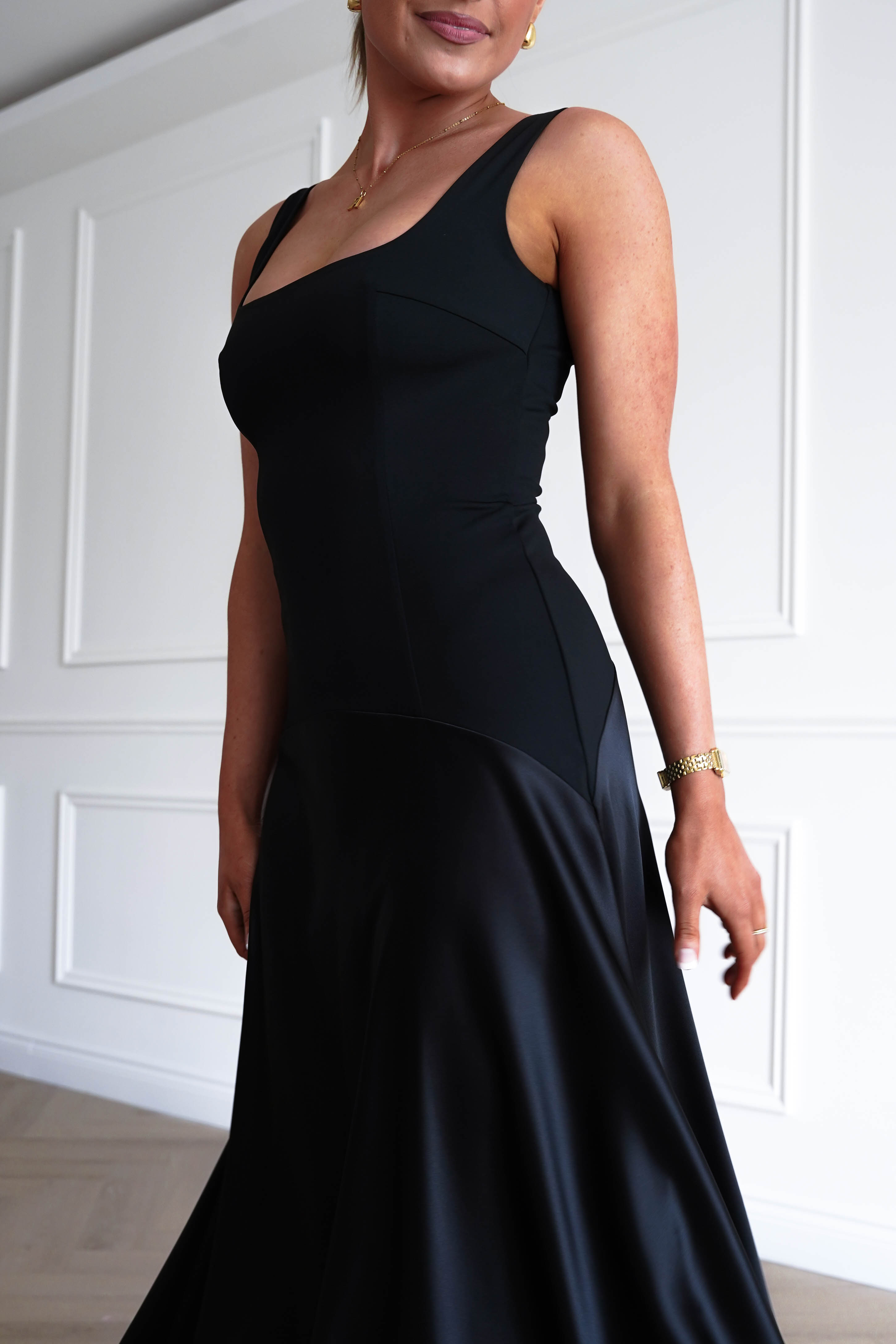 Oh Hello Clothing Dresses > Prom Dresses 1* DONE - Elena Square Neck Soft Satin Maxi Dress | Black