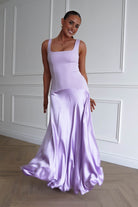 Oh Hello Clothing Dresses > Prom Dresses 1* DONE - Elena Square Neck Soft Satin Maxi Dress | Lilac
