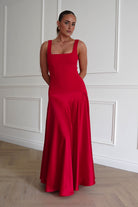 Oh Hello Clothing Dresses > Prom Dresses 1* DONE - Elena Square Neck Soft Satin Maxi Dress | Red