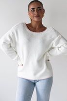 Oh Hello Clothing Women > Clothing > Knitwear ONE SIZE (6/12) 1*DONE-ELSA- WHITE & PINK Bow Detail Knit Jumper- SC20643