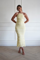 Oh Hello Clothing Women > Clothing > Dresses 1*DONE- FP- 578201- Yellow Ruffle Bodycon Maxi Dress