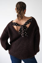 Oh Hello Clothing Women > Clothing > Knitwear ONE SIZE (6/12) 1*DONE-GRACIELA-PU6384- Polka Dot Bow Back Knit Jumper -brown