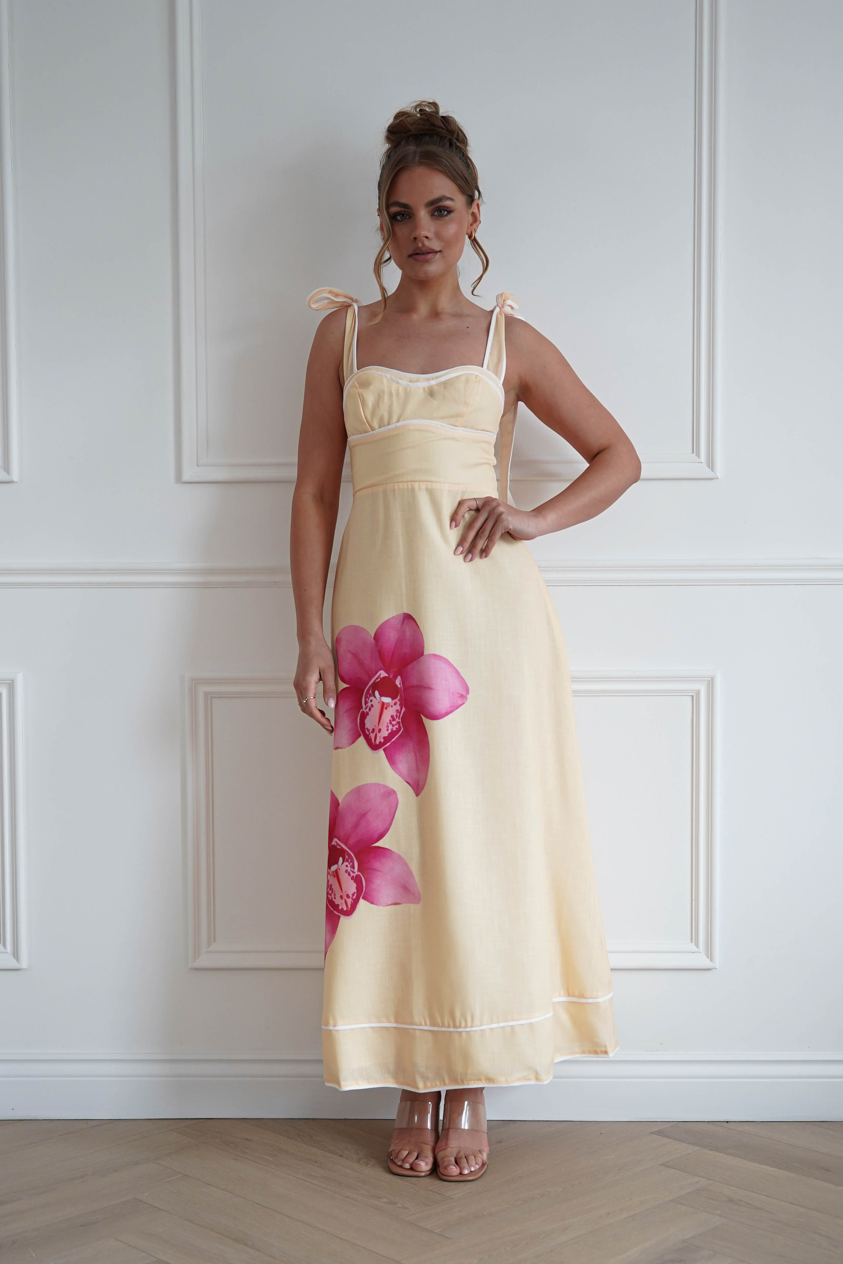 Oh Hello Clothing Women > Clothing > Dresses 1*DONE- Hamptons Floral Sweetheart Maxi Dress | Yellow