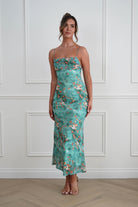 Oh Hello Clothing Women > Clothing > Dresses 1*DONE -INDIKAH-64531D05-Green Floral Cowl Neck Slip Midi Dress