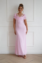 Oh Hello Clothing Women > Clothing > Dresses 1*DONE- INDIKAH-CM6669W-Pink Flutter Sleeve Maxi Dress