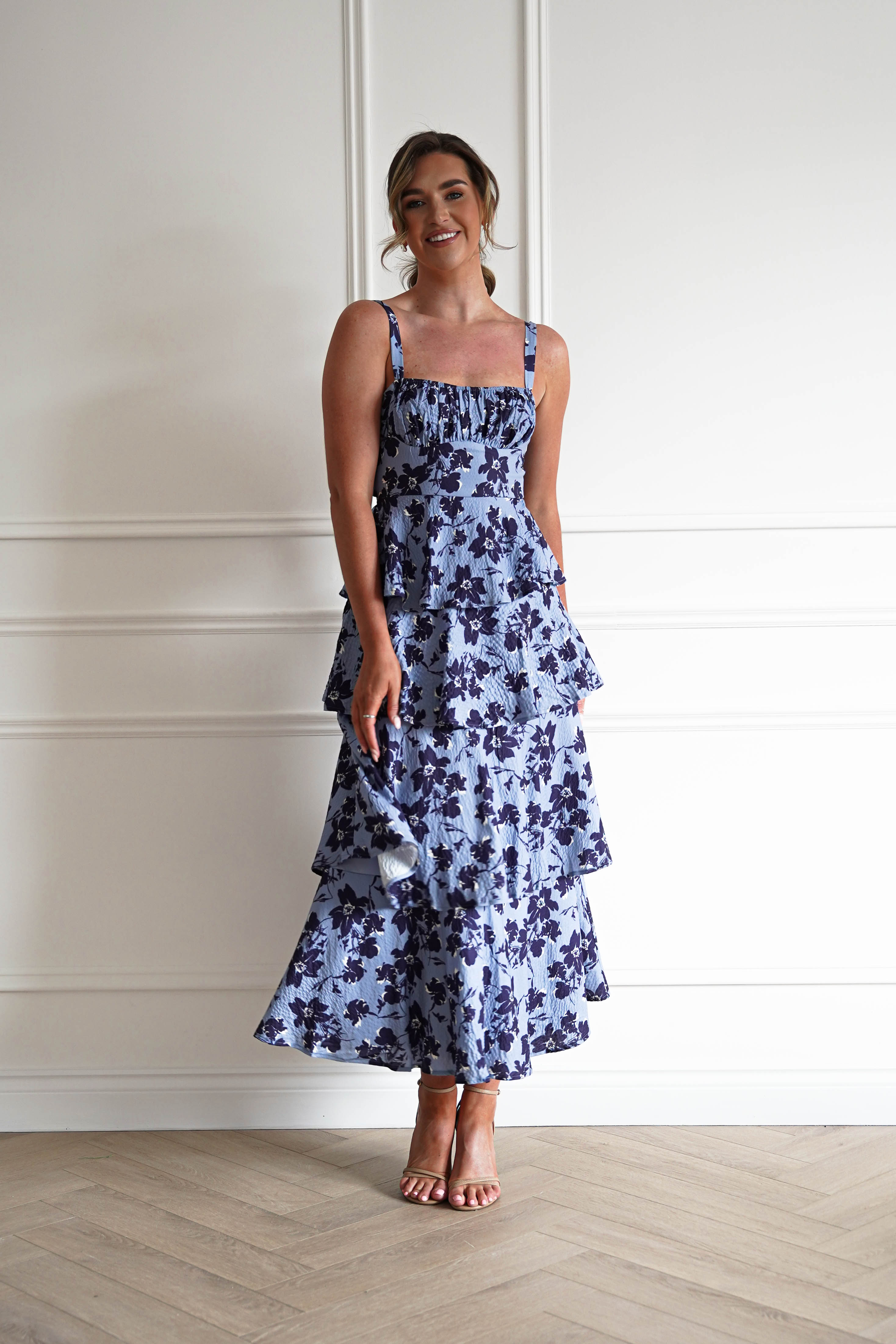 Oh Hello Clothing Women > Clothing > Dresses 1*DONE-INDIKAH-SR0841JK46- Blue Floral Tie Back Midi Dress