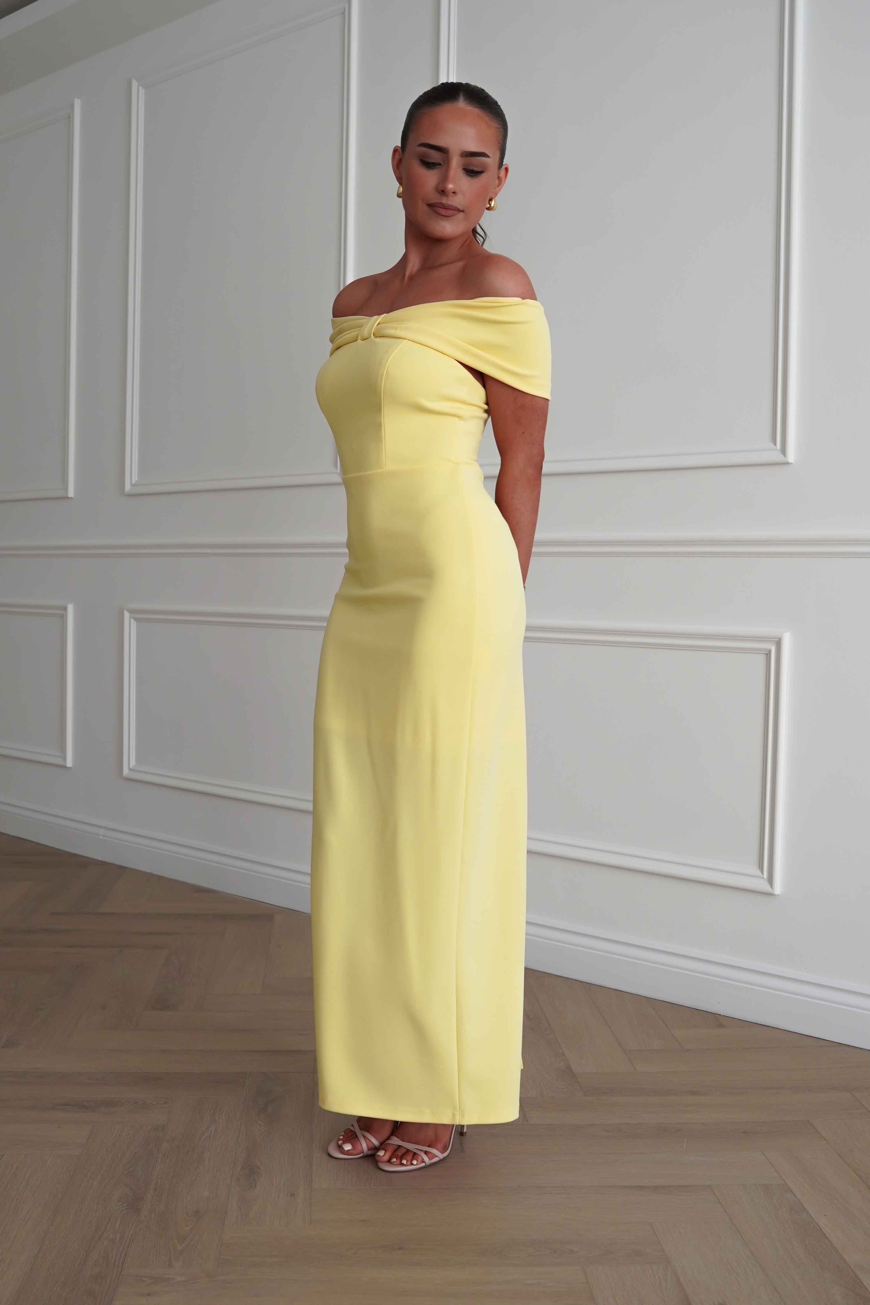 Oh Hello Clothing Dresses > Prom Dresses 1*DONE-INIKAH-BR0499J01-BUTTER Off-Shoulder Midi Dress