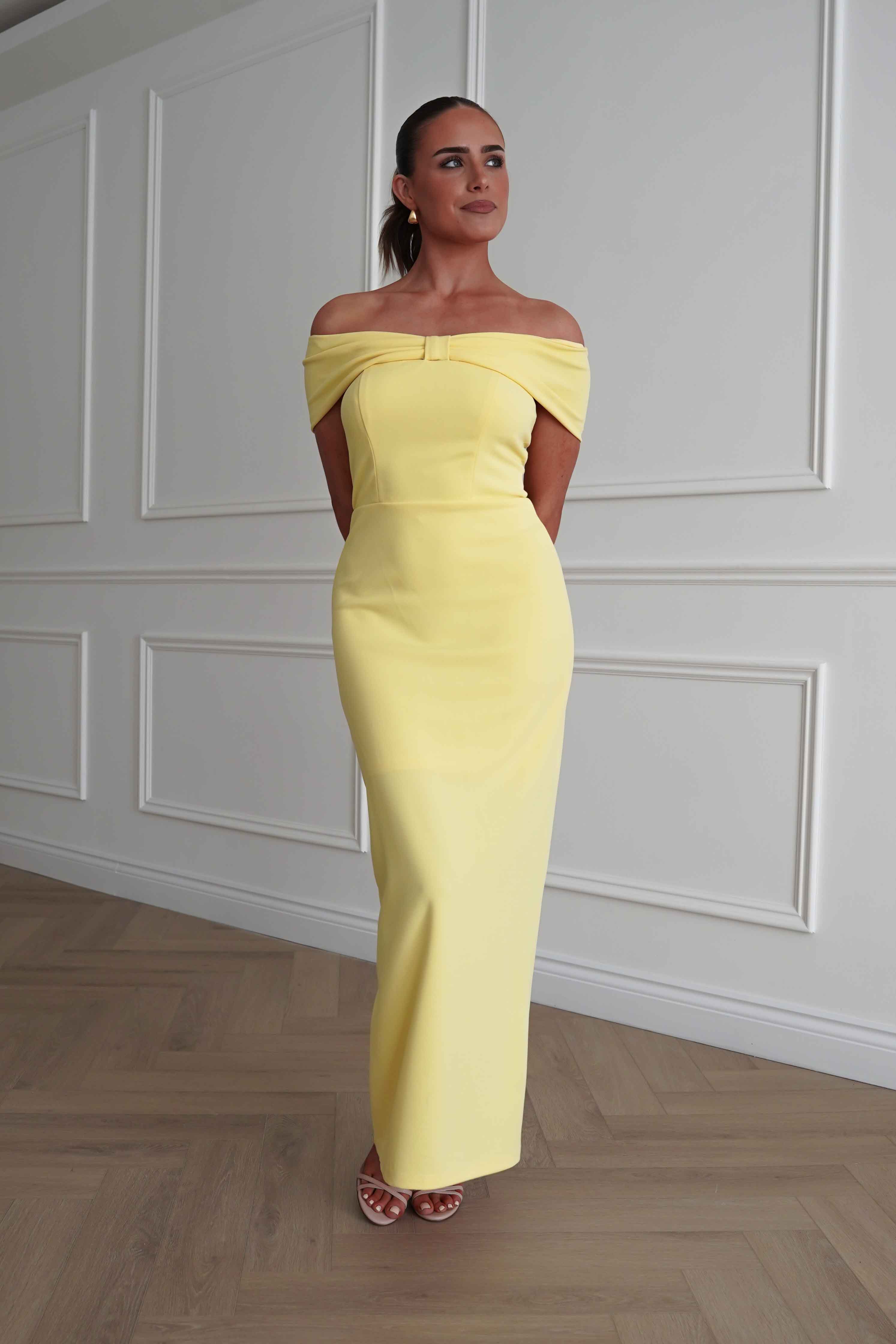 Oh Hello Clothing Dresses > Prom Dresses 1*DONE-INIKAH-BR0499J01-BUTTER Off-Shoulder Midi Dress