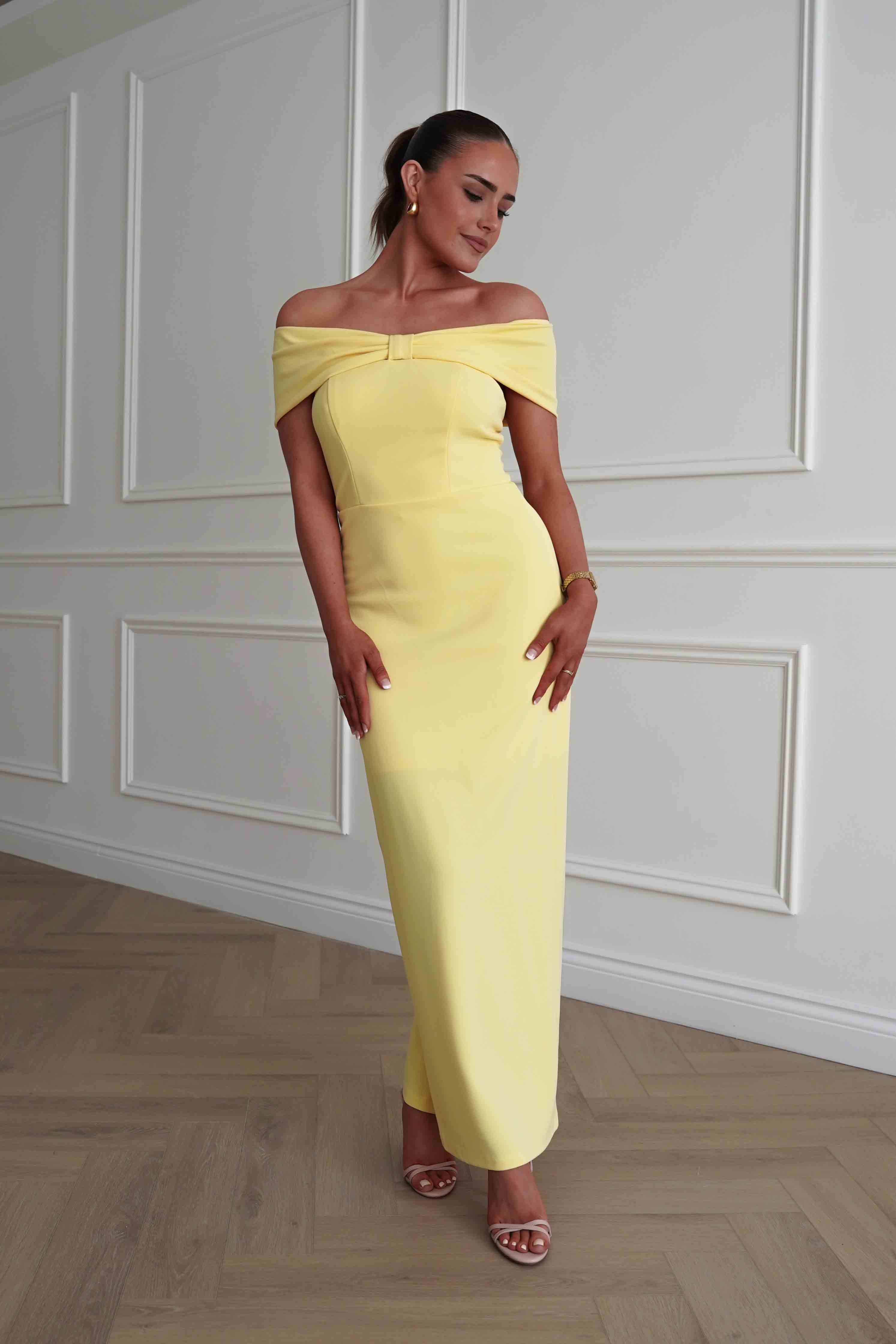 Oh Hello Clothing Dresses > Prom Dresses 1*DONE-INIKAH-BR0499J01-BUTTER Off-Shoulder Midi Dress