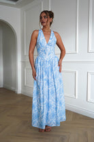 Oh Hello Clothing Dresses > Prom Dresses 1*DONE-INIKAH-ST5286JK03- Blue Floral Halterneck Midi Dress
