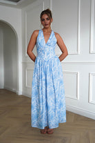 Oh Hello Clothing Dresses > Prom Dresses 1*DONE-INIKAH-ST5286JK03- Blue Floral Halterneck Midi Dress
