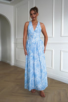 Oh Hello Clothing Dresses > Prom Dresses 1*DONE-INIKAH-ST5286JK03- Blue Floral Halterneck Midi Dress