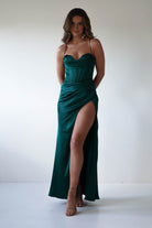 Julianne Corset Satin Gown | Emerald Green | Debs & Prom | Formal Gown | Oh Hello Clothing