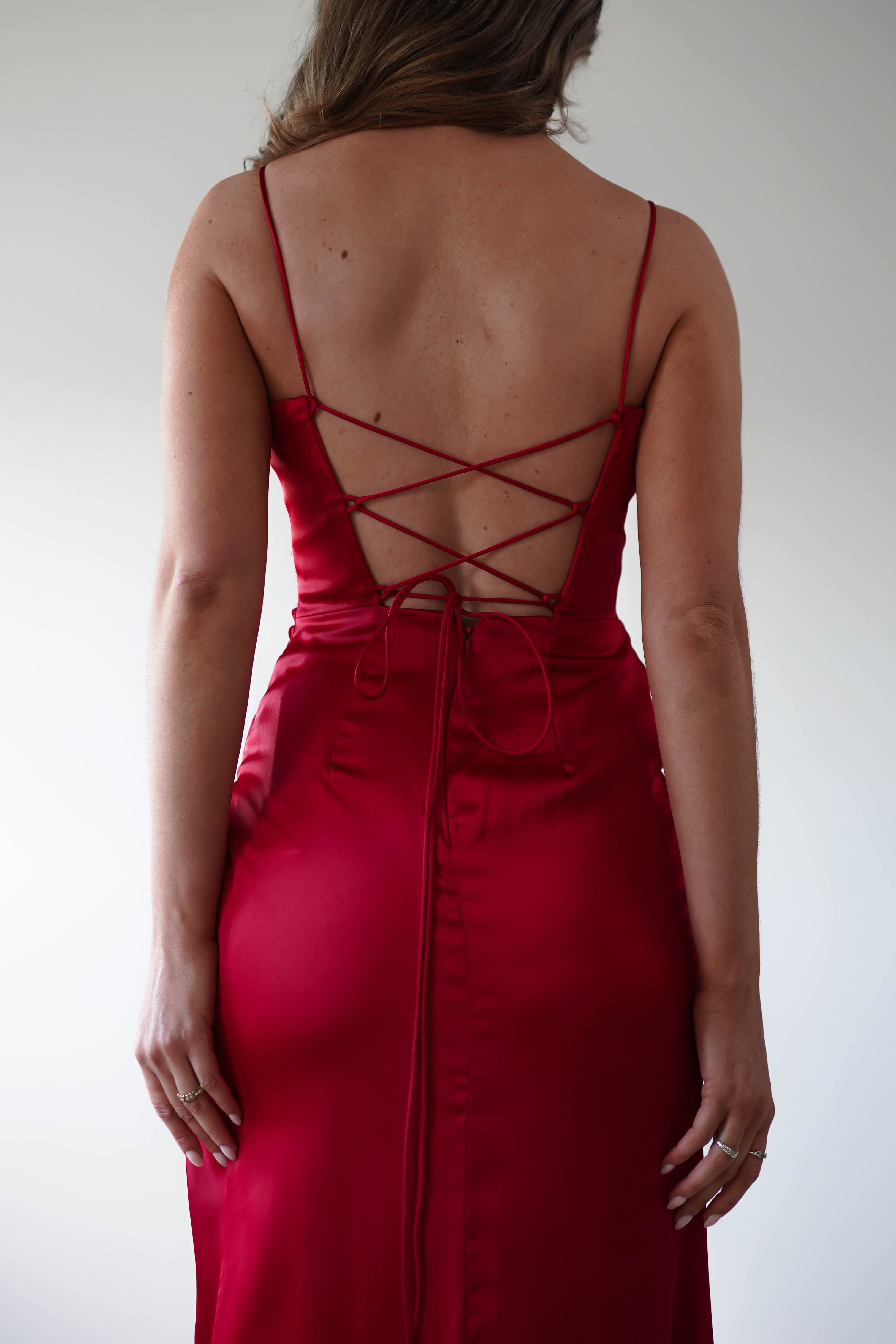 Julianne Corset Satin Gown | Red | Debs & Prom | Formal Gown | Oh Hello Clothing