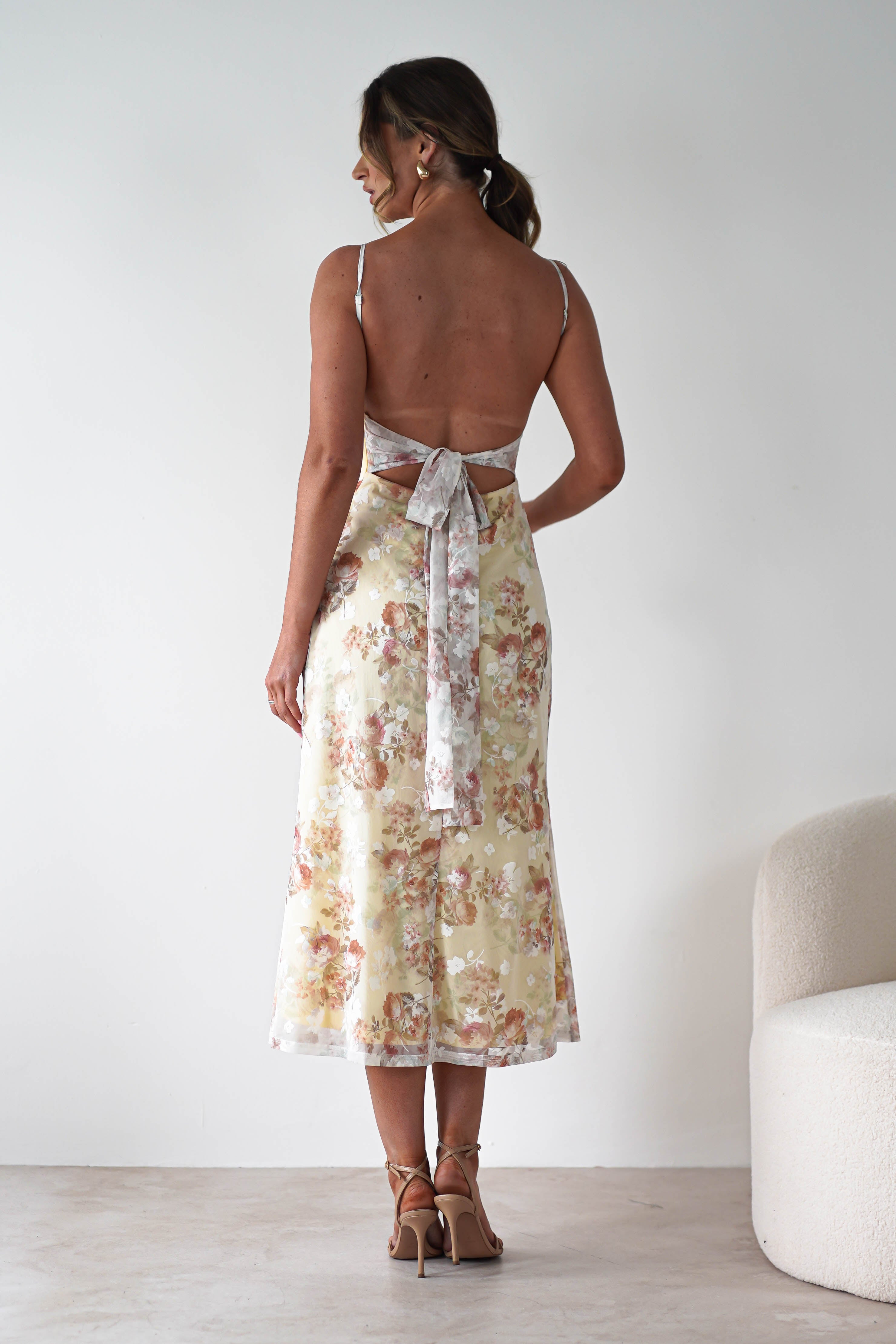 Annabelle Floral Print Midaxi Dress Yellow | Wedding Guest Dress | Oh Hello Clothing