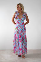 Karmen Ruffle Floral Midaxi Dress Blue/Pink | Wedding Guest Dress | Oh Hello Clothing