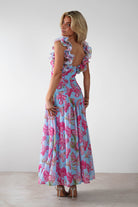 Karmen Ruffle Floral Midaxi Dress Blue/Pink | Wedding Guest Dress | Oh Hello Clothing