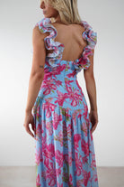 Karmen Ruffle Floral Midaxi Dress Blue/Pink | Wedding Guest Dress | Oh Hello Clothing