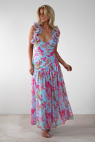 Karmen Ruffle Floral Midaxi Dress Blue/Pink | Wedding Guest Dress | Oh Hello Clothing