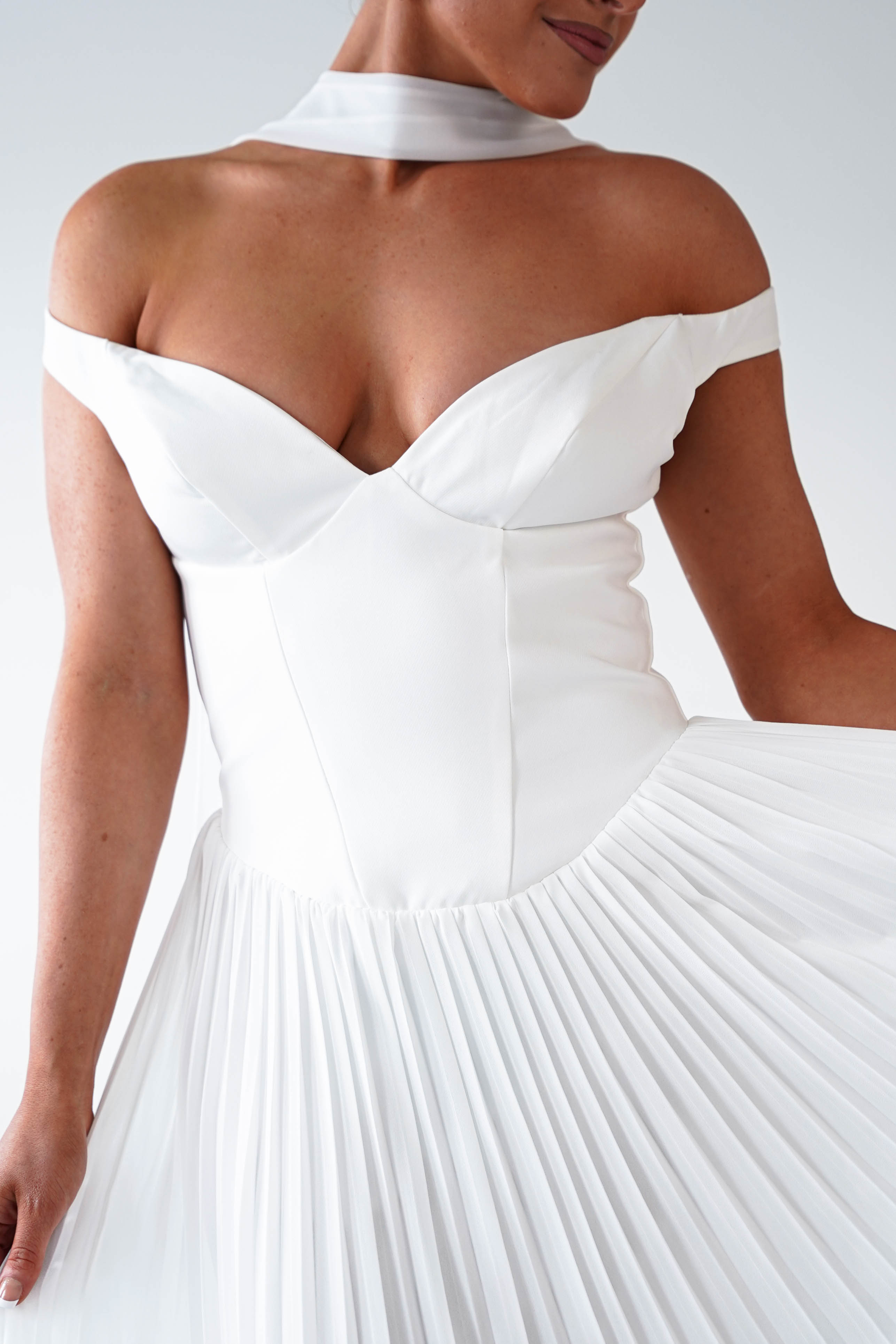 Oh Hello Clothing Women > Clothing > Dresses 1*DONE- Kelsea Off The Shoulder Pleated Maxi Dress |WHITE