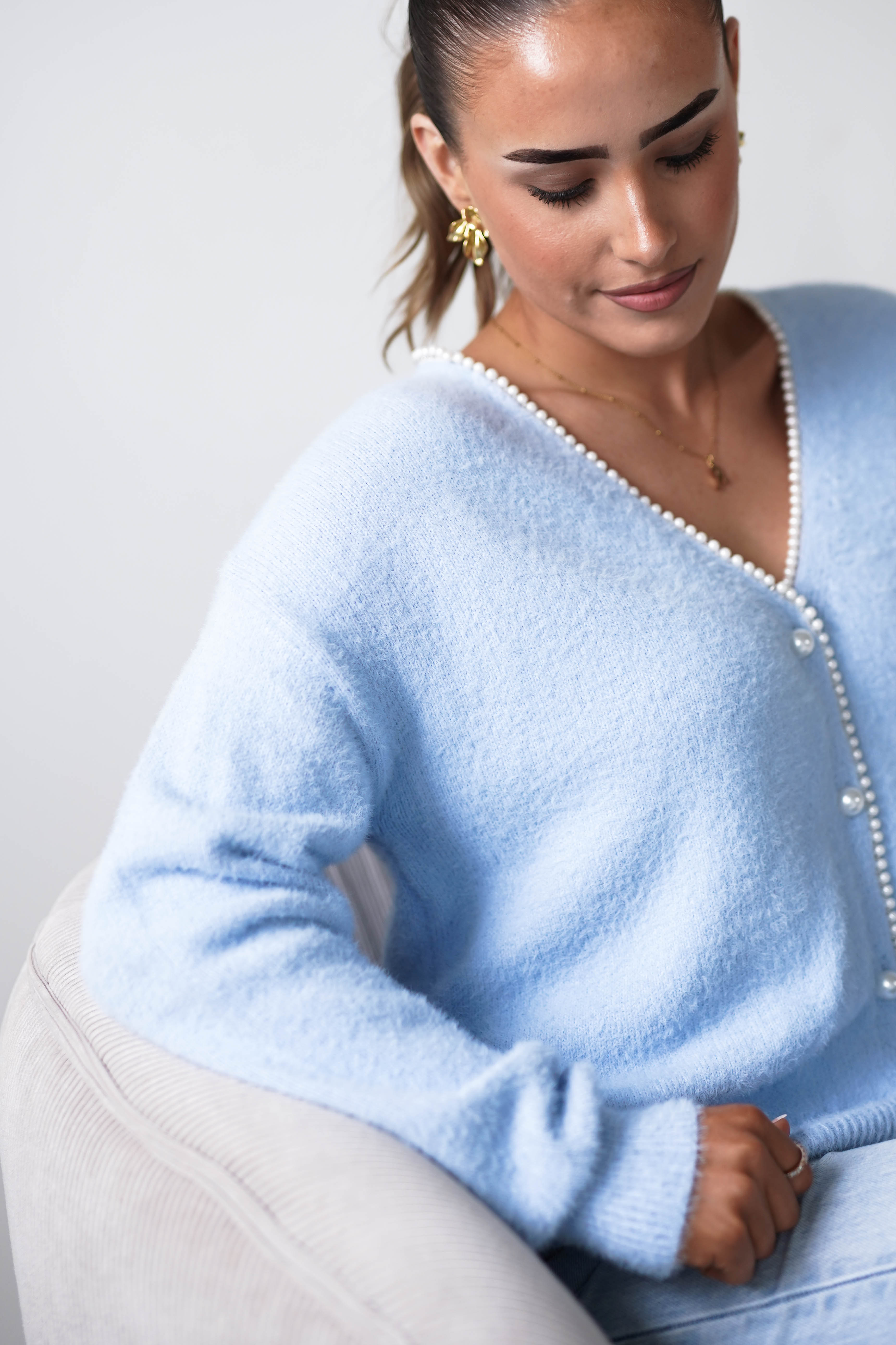 Oh Hello Clothing Women > Clothing > Knitwear ONE SIZE (6/12) 1*DONE- KILKY- BLUE PEARL CARDIGAN- BP211
