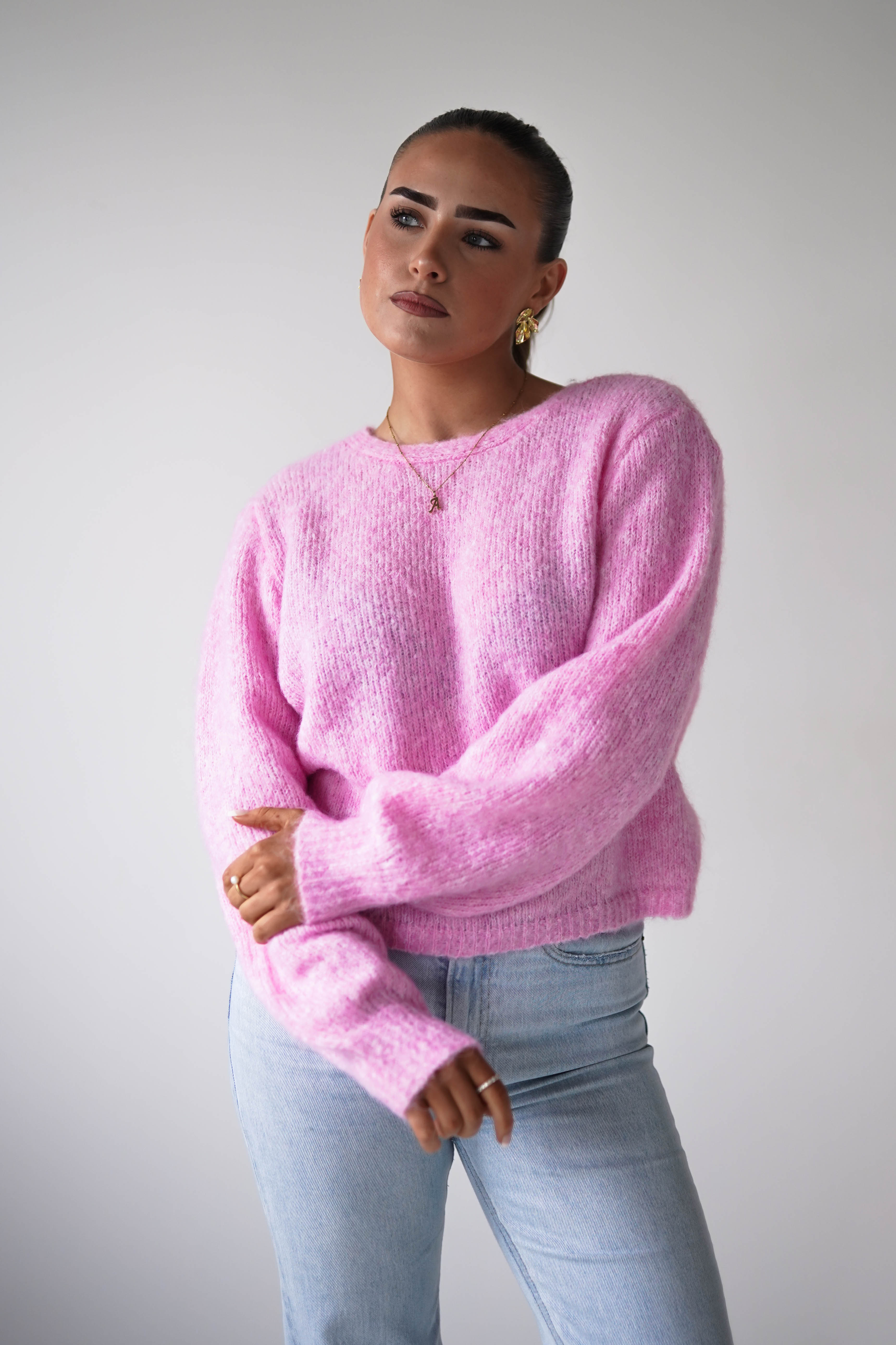 Oh Hello Clothing Women > Clothing > Knitwear ONE SIZE (6/12) 1*DONE- KILKY-Two-Way Twist Knit Jumper – Pink-yp1879