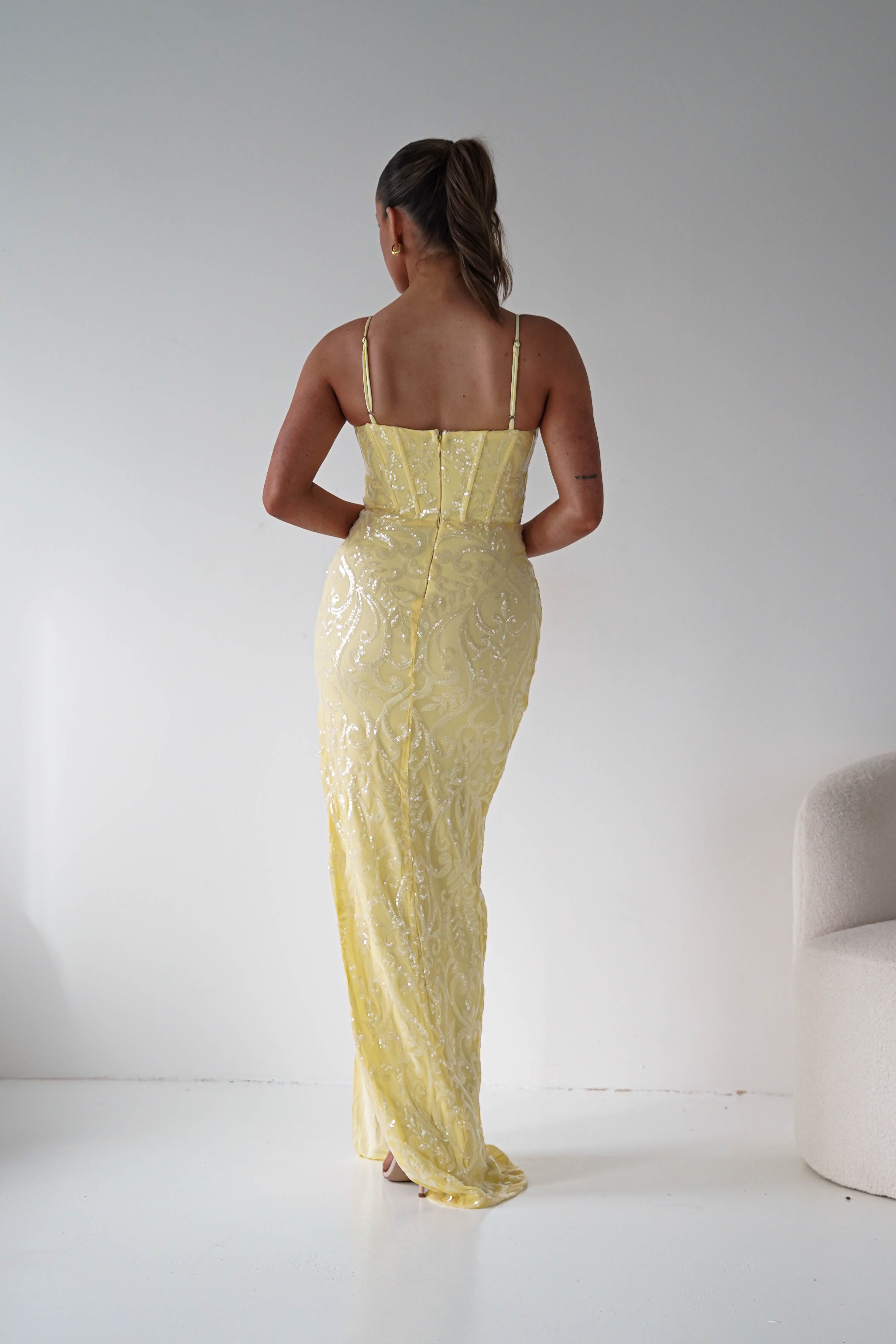 Oh Hello Clothing Women > Clothing > Dresses 1*DONE -LOVESOME- CD30508-YELLOW SEQUIN GOWN