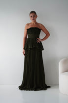 Oh Hello Clothing Women > Clothing > Dresses 1*DONE - MANIJU- MF23064-Green Strapless Pleated Maxi Dress