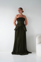 Oh Hello Clothing Women > Clothing > Dresses 1*DONE - MANIJU- MF23064-Green Strapless Pleated Maxi Dress
