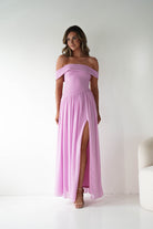 Oh Hello Clothing Women > Clothing > Dresses 1*DONE - MANIJU-MF25145-Pink Pleated Off-Shoulder Maxi Dress