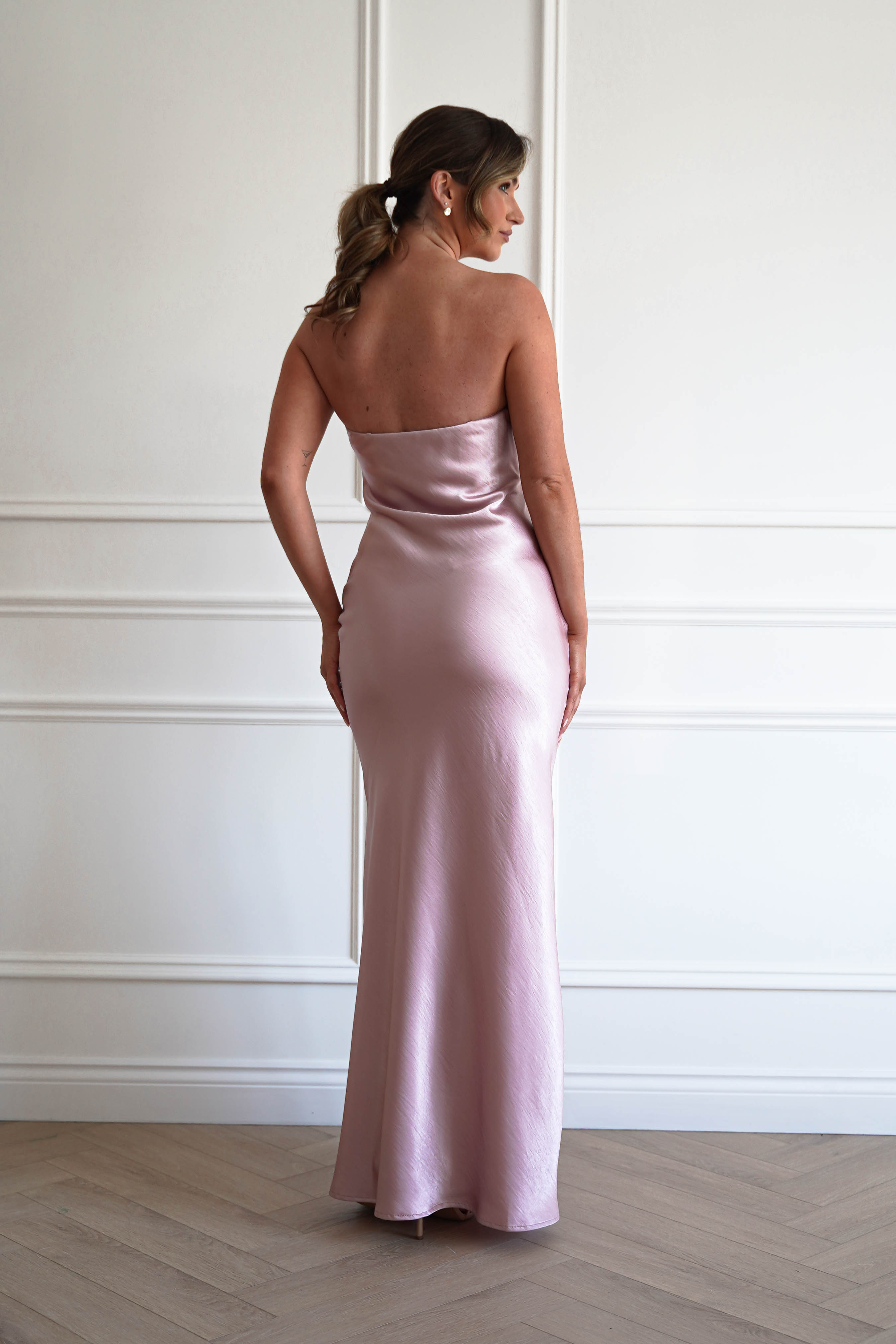 Oh Hello Clothing Women > Clothing > Dresses 1*DONE - MANIJU-MM24562-PINK Floral Appliqué Satin Maxi Dress