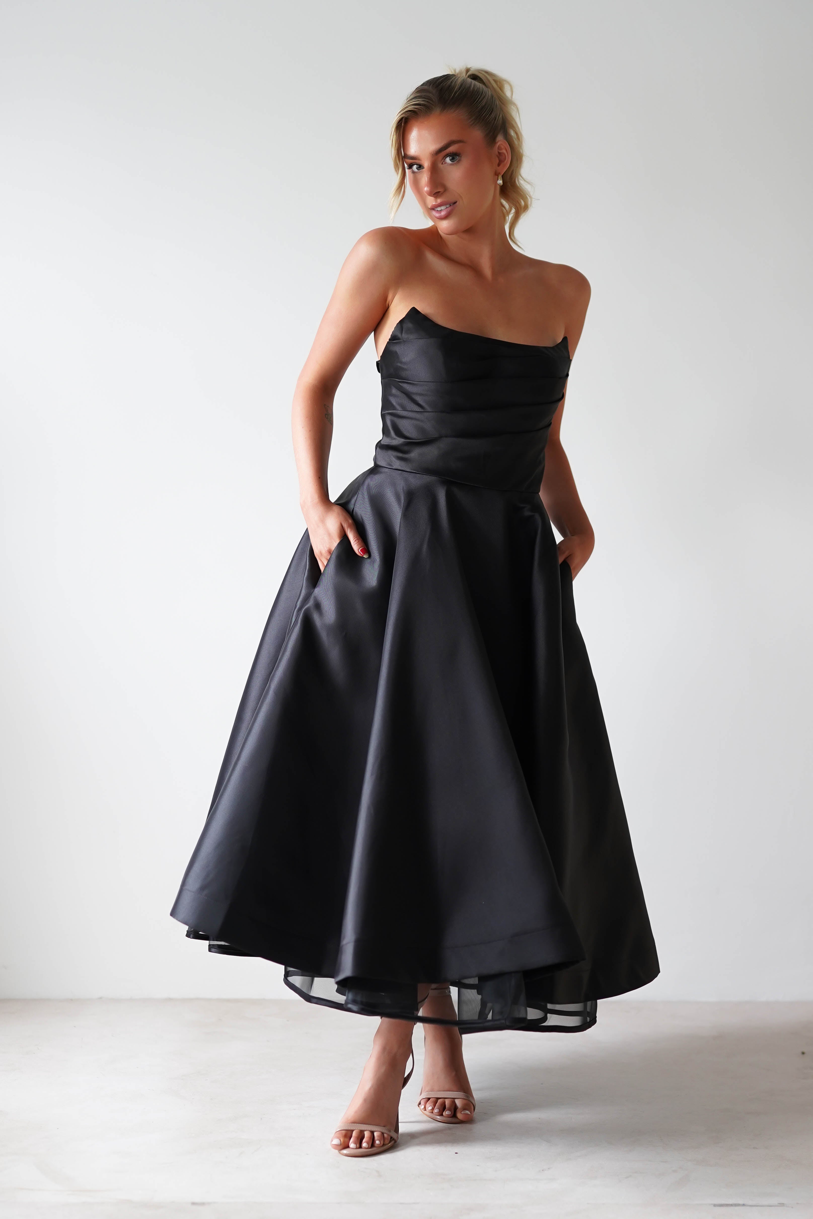 Madison A-Line Midi Dress Black | Wedding Guest Dress | A-Line | Midi | Oh Hello Clothing